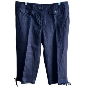 Michael - Michael Kors Navy Linen Wide Leg Cropped Pants 16